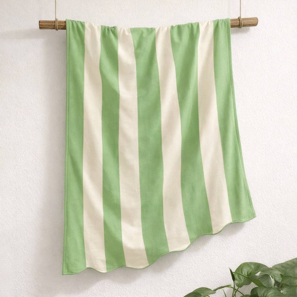 B&W Beach Towel - Green Scalloped Striped - 100% Cotton