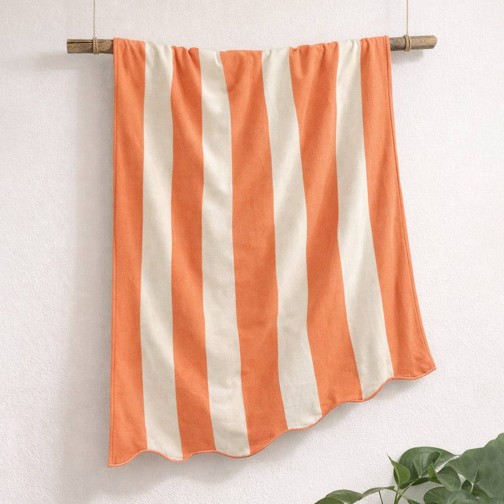 B&W Beach Towel - Orange Scalloped Striped - 100% Cotton