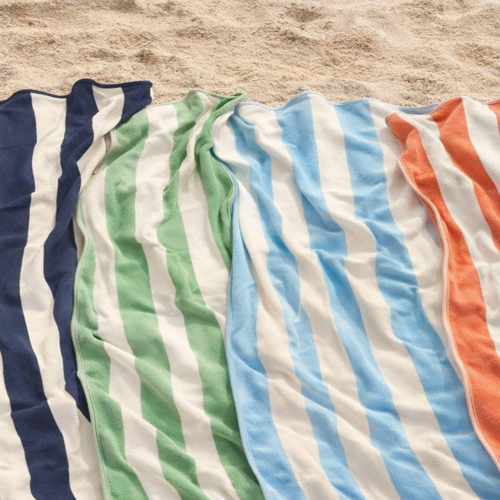 B&W Beach Towel - Green Scalloped Striped - 100% Cotton
