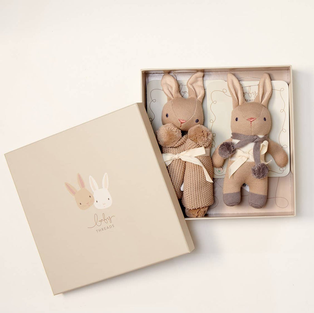 Baby Threads Taupe Gift Set - Organic Rattle + Comforter