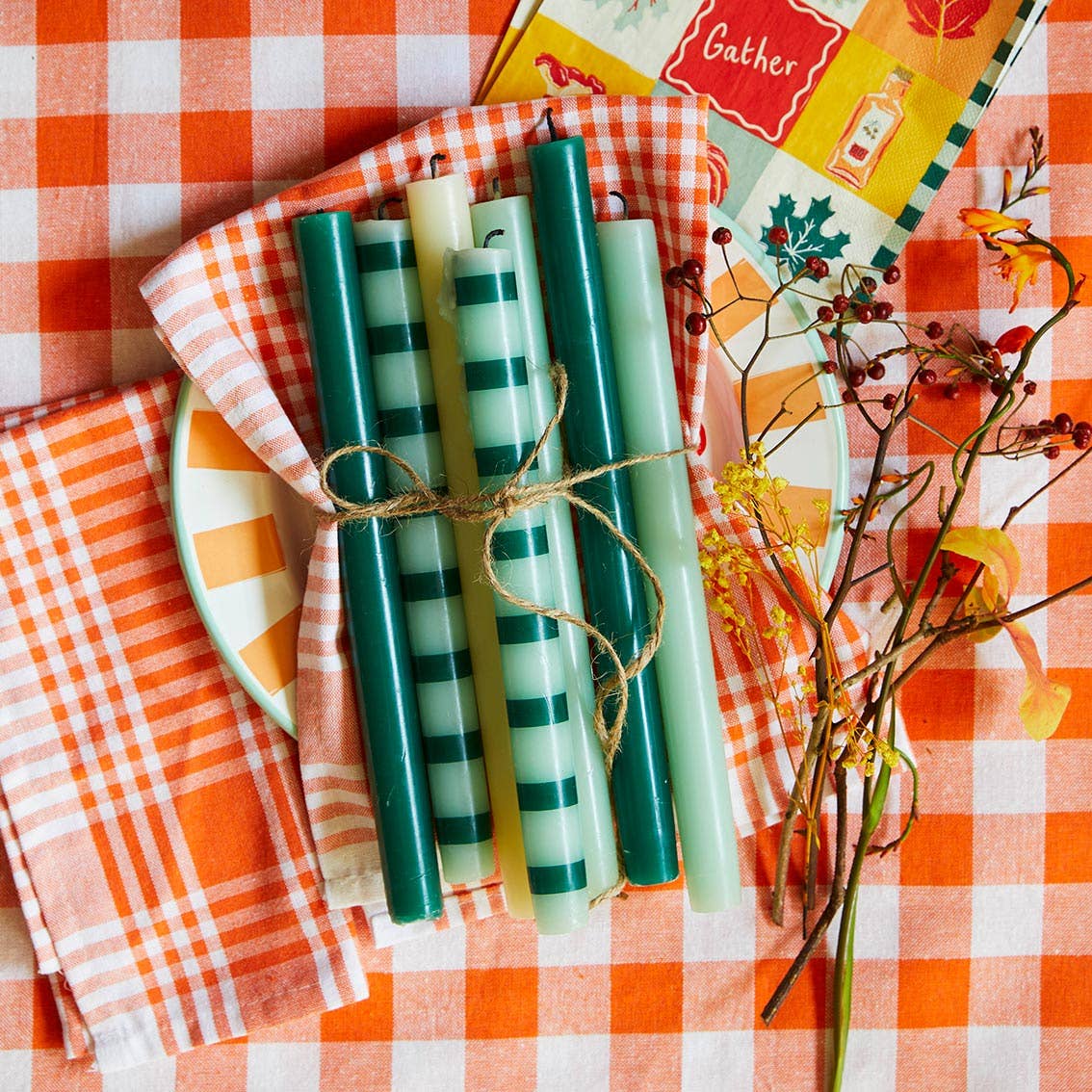 Stripe Candles - Green & Sage