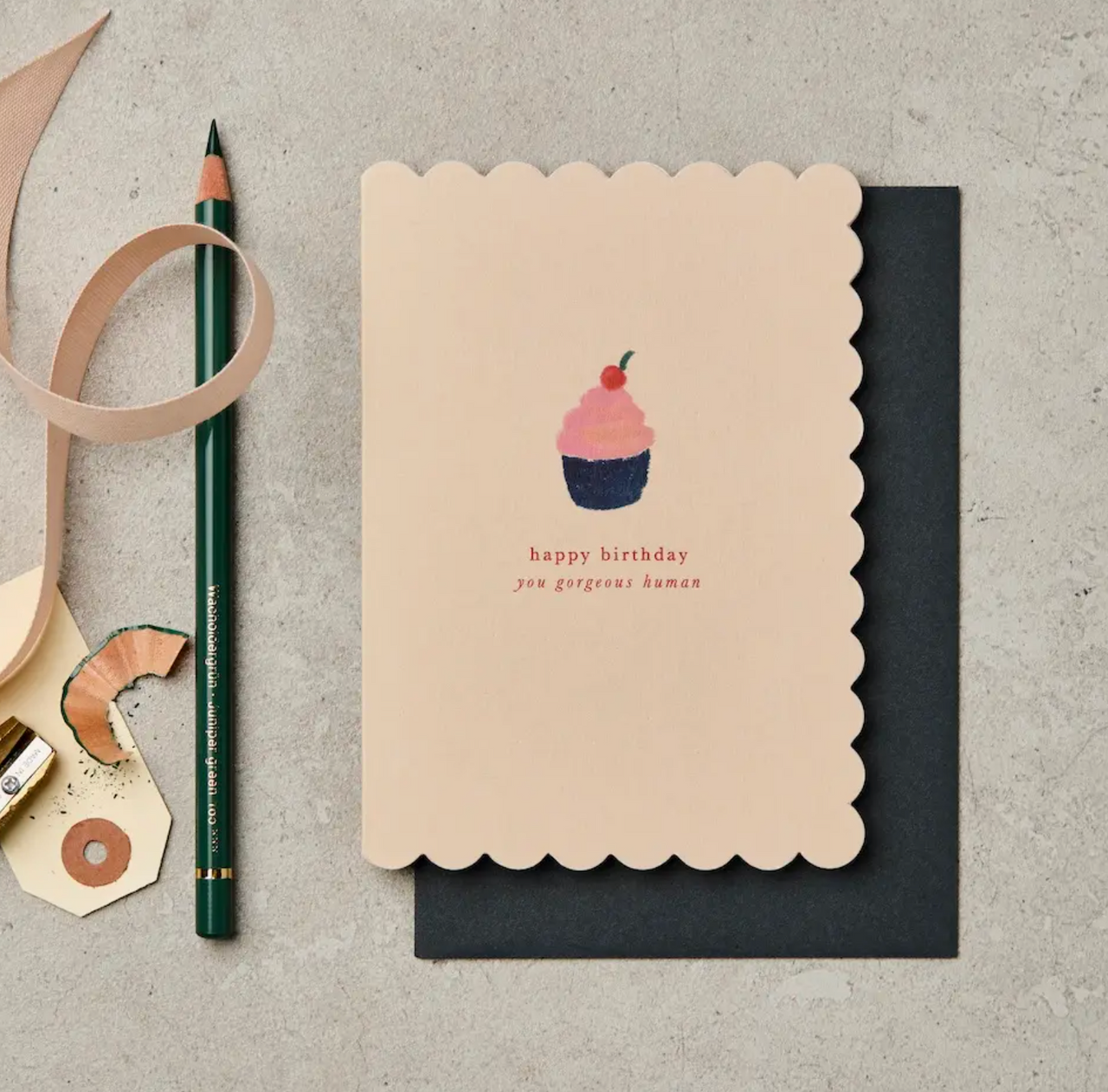 Cupcake - Happy Birthday you beautiful human Scallop Birthday Card