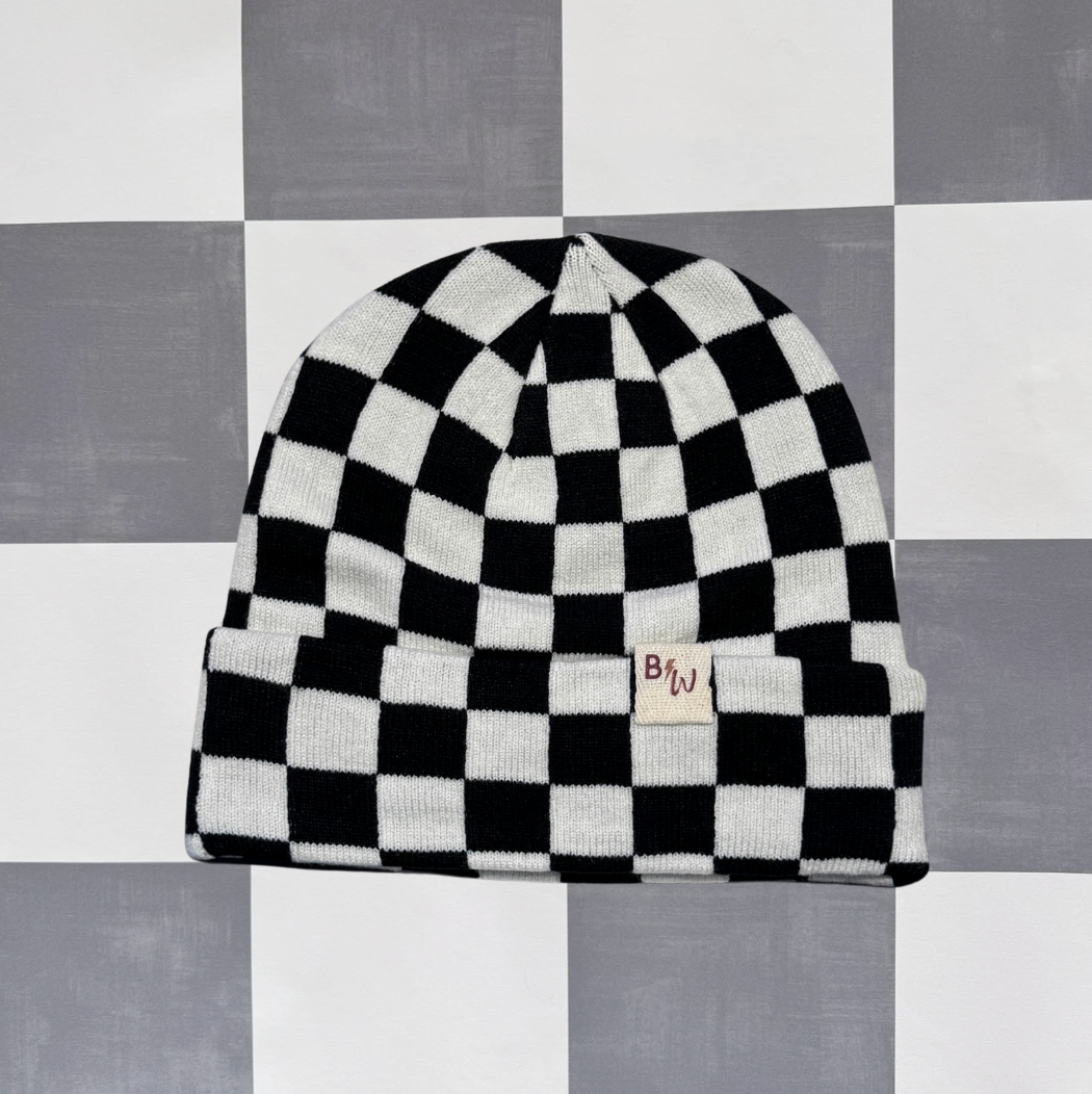 Barefoot & Wild Checkerboard Beanie - Black - Adult