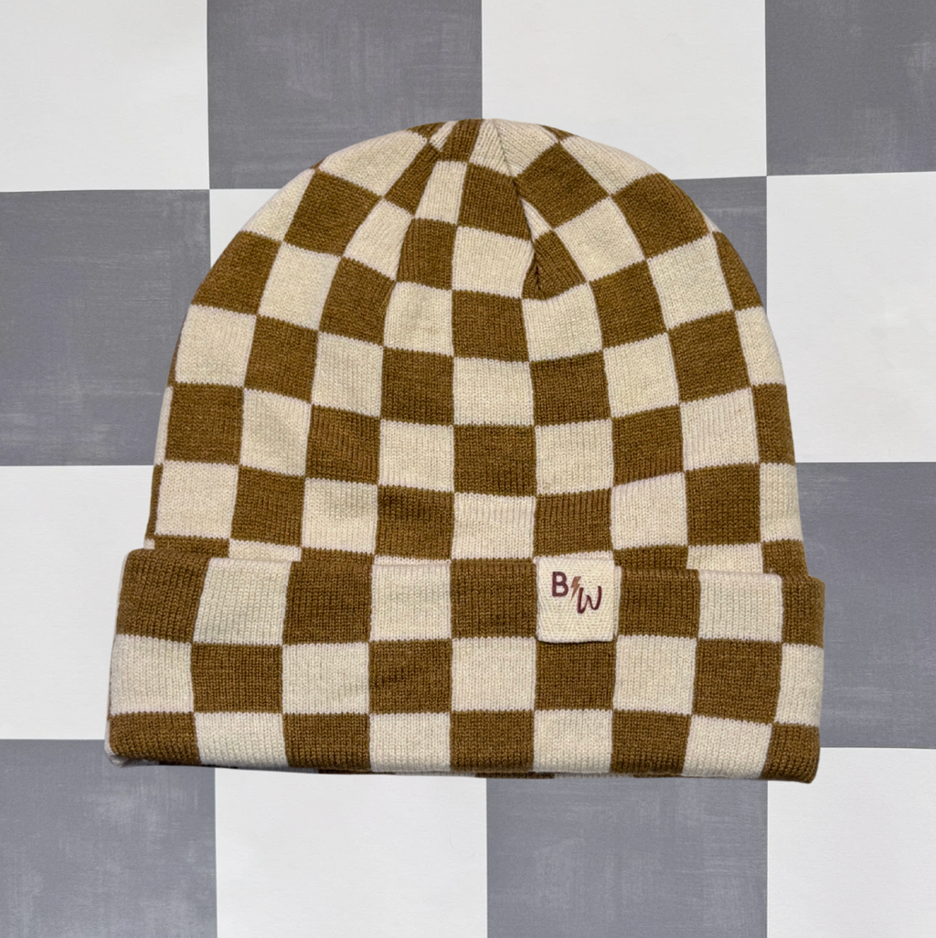 Barefoot & Wild Checkerboard Beanie - Biscuit - Adult