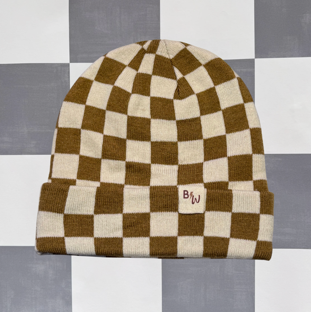 Barefoot & Wild Checkerboard Beanie - Biscuit - Adult