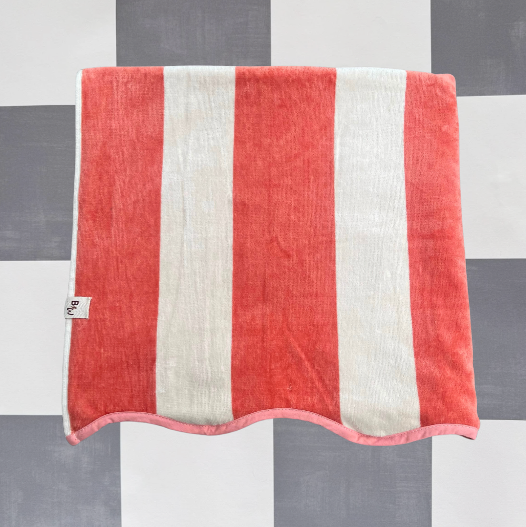 B&W Beach Towel - Orange Scalloped Striped - 100% Cotton