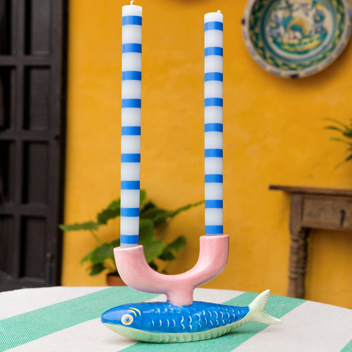 Stripe  Candles - Blue & White